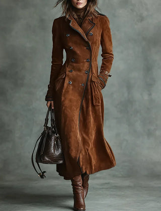 Women's Elegant Double-Breasted Long Coat Tailored Fit Classic Styling
