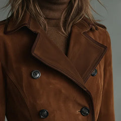 Women's Elegant Double-Breasted Long Coat Tailored Fit Classic Styling
