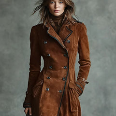 Women's Elegant Double-Breasted Long Coat Tailored Fit Classic Styling