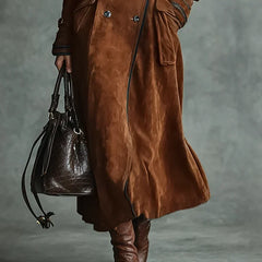 Women's Elegant Double-Breasted Long Coat Tailored Fit Classic Styling