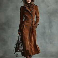 Women's Elegant Double-Breasted Long Coat Tailored Fit Classic Styling