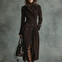 Women's Elegant Double-Breasted Long Coat Tailored Fit Classic Styling