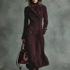 Women's Elegant Double-Breasted Long Coat Tailored Fit Classic Styling