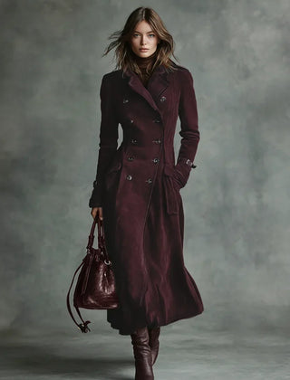 Women's Elegant Double-Breasted Long Coat Tailored Fit Classic Styling