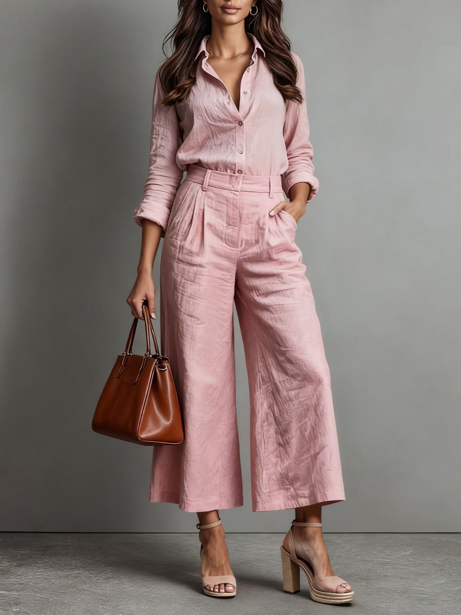 Women's Wide Leg Pink Linen Pants Outfit for Work Casual Days Holidays and Everyday Wear
