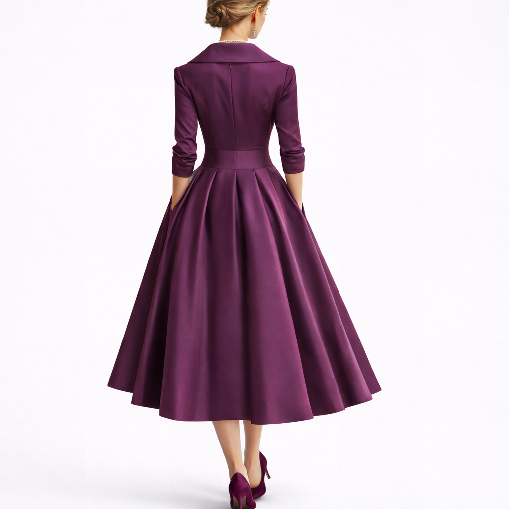 Women's Elegant Midi Dress Short Sleeve V-Neck A-Line Stylish Evening