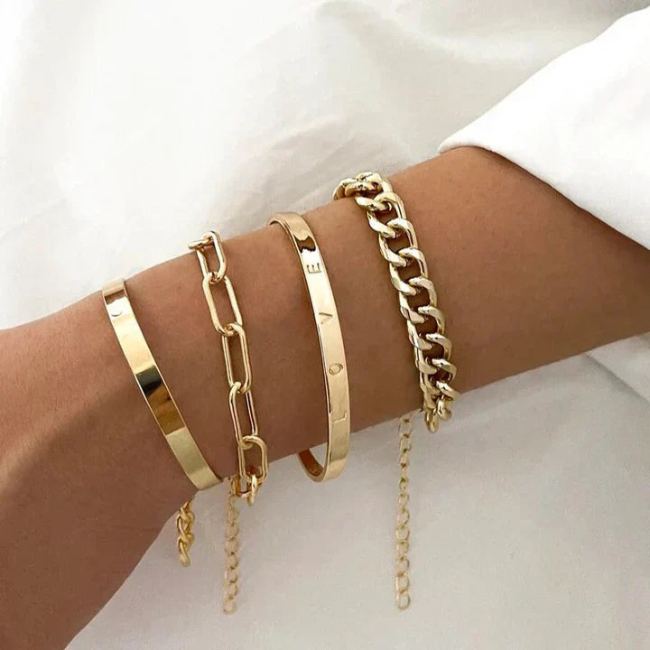 Women's White Gold Bracelet Stackable Set Statement Jewellery Jewelry Gift for Women Weddings Parties Prom and Everyday Wear