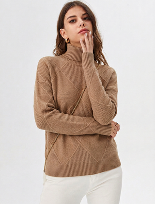 Women's Relaxed Oversized Turtleneck Sweater Ribbed Knit Cozy Casual