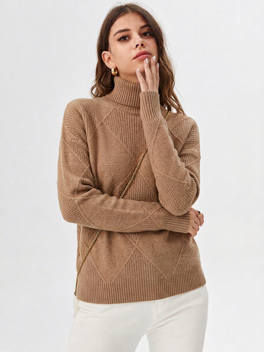 Women's Relaxed Oversized Turtleneck Sweater Ribbed Knit Cozy Casual