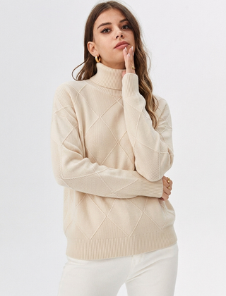 Women's Relaxed Oversized Turtleneck Sweater Ribbed Knit Cozy Casual