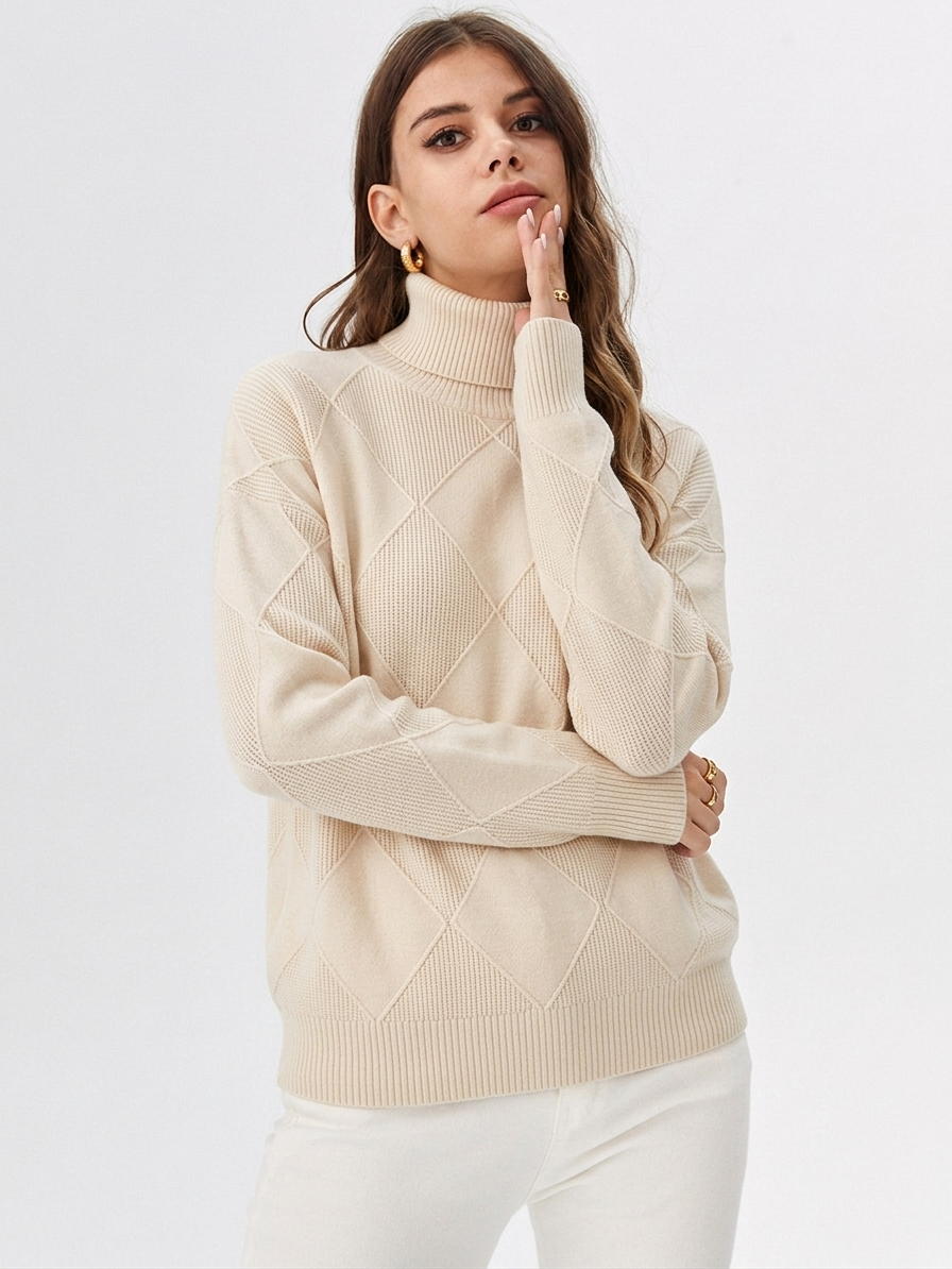 Women's Relaxed Oversized Turtleneck Sweater Ribbed Knit Cozy Casual