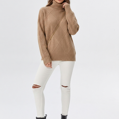 Women's Relaxed Oversized Turtleneck Sweater Ribbed Knit Cozy Casual