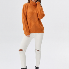 Women's Relaxed Oversized Turtleneck Sweater Ribbed Knit Cozy Casual