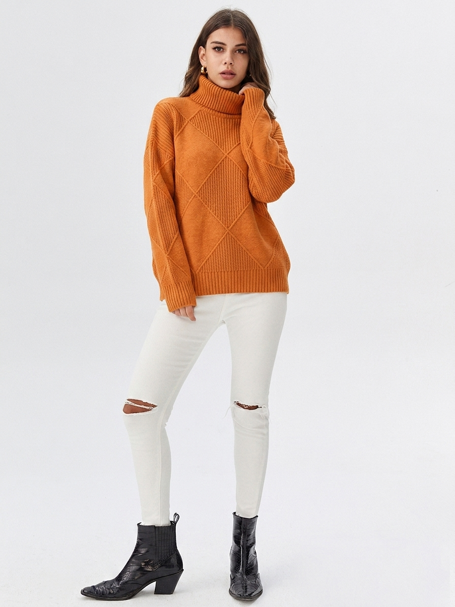 Women's Relaxed Oversized Turtleneck Sweater Ribbed Knit Cozy Casual