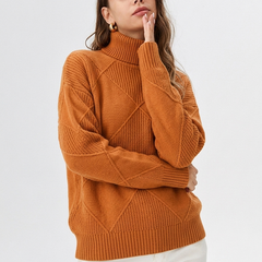 Women's Relaxed Oversized Turtleneck Sweater Ribbed Knit Cozy Casual