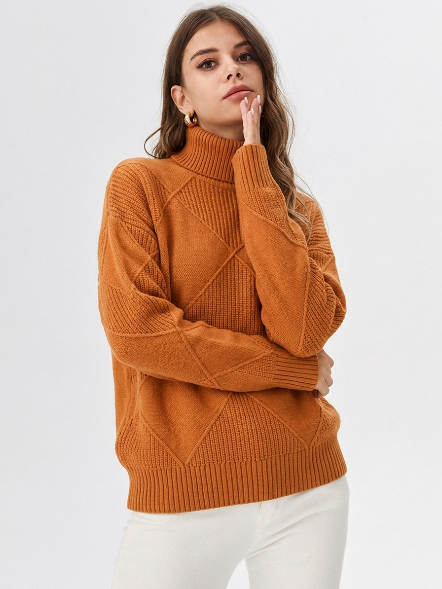 Women's Relaxed Oversized Turtleneck Sweater Ribbed Knit Cozy Casual