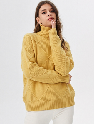 Women's Relaxed Oversized Turtleneck Sweater Ribbed Knit Cozy Casual