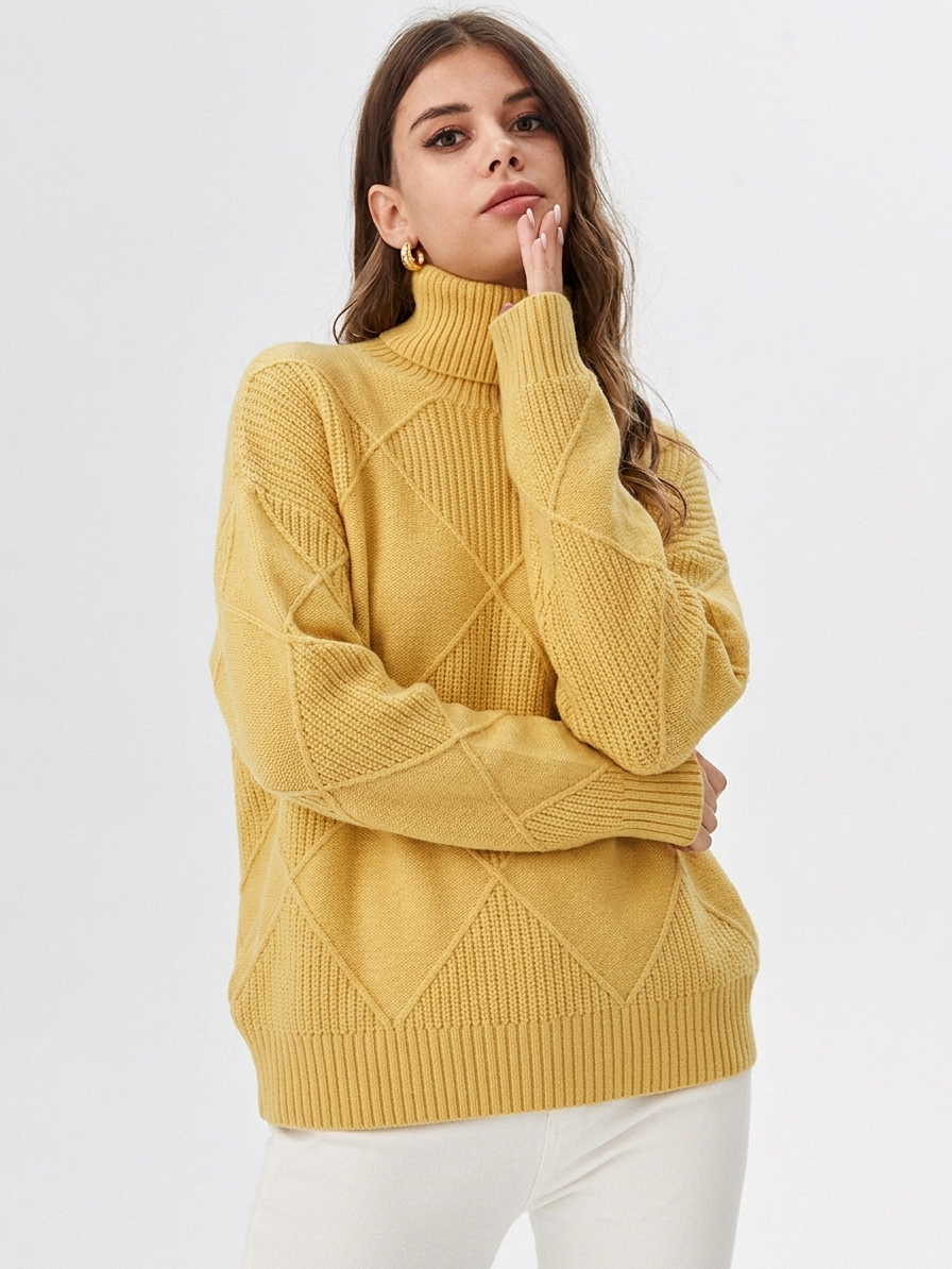 Women's Relaxed Oversized Turtleneck Sweater Ribbed Knit Cozy Casual