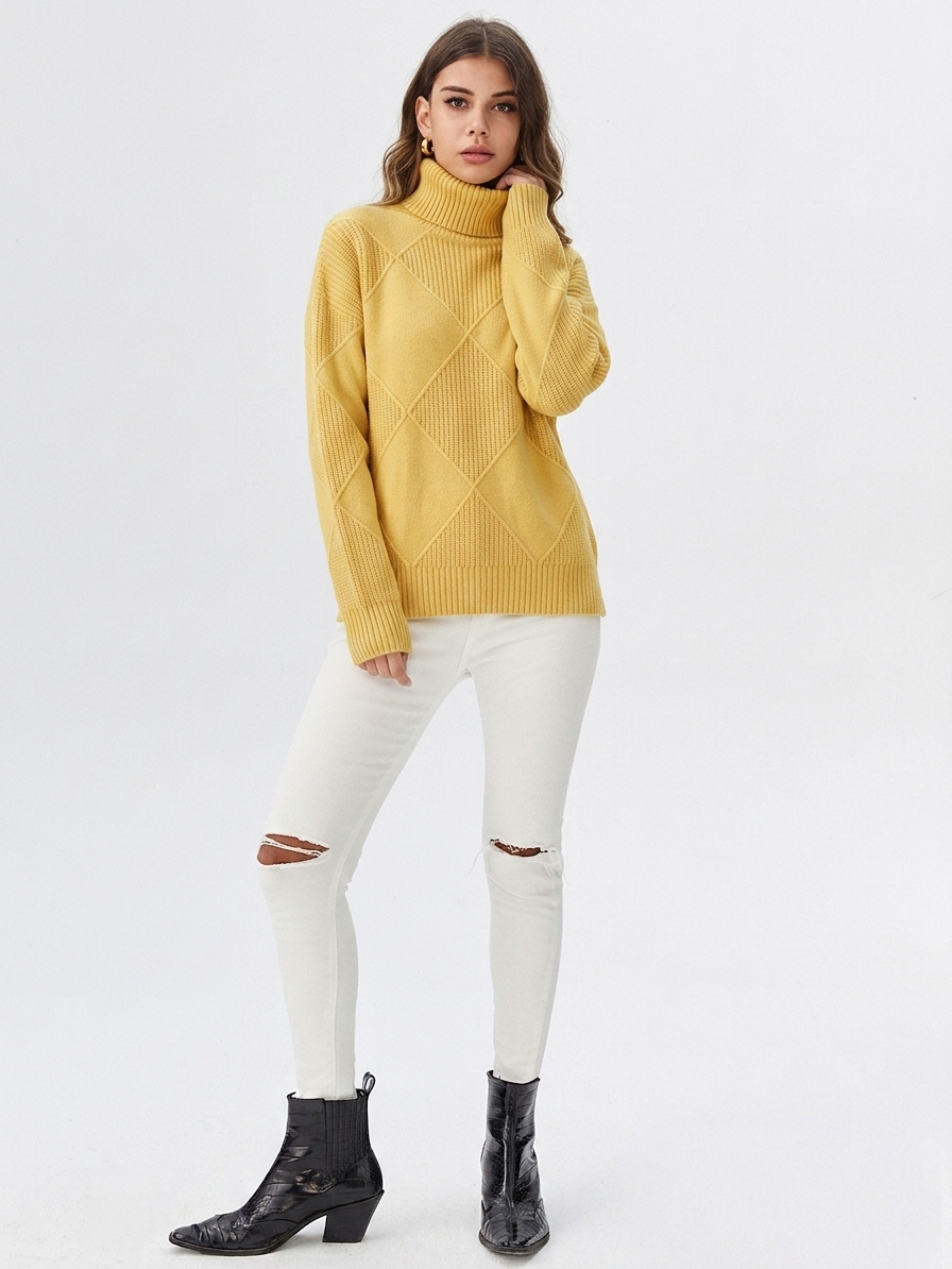 Women's Relaxed Oversized Turtleneck Sweater Ribbed Knit Cozy Casual