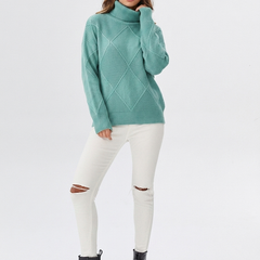 Women's Relaxed Oversized Turtleneck Sweater Ribbed Knit Cozy Casual