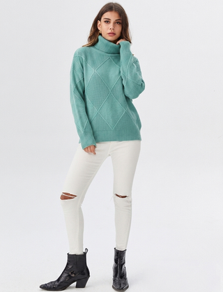 Women's Relaxed Oversized Turtleneck Sweater Ribbed Knit Cozy Casual