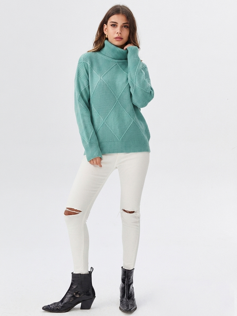 Women's Relaxed Oversized Turtleneck Sweater Ribbed Knit Cozy Casual