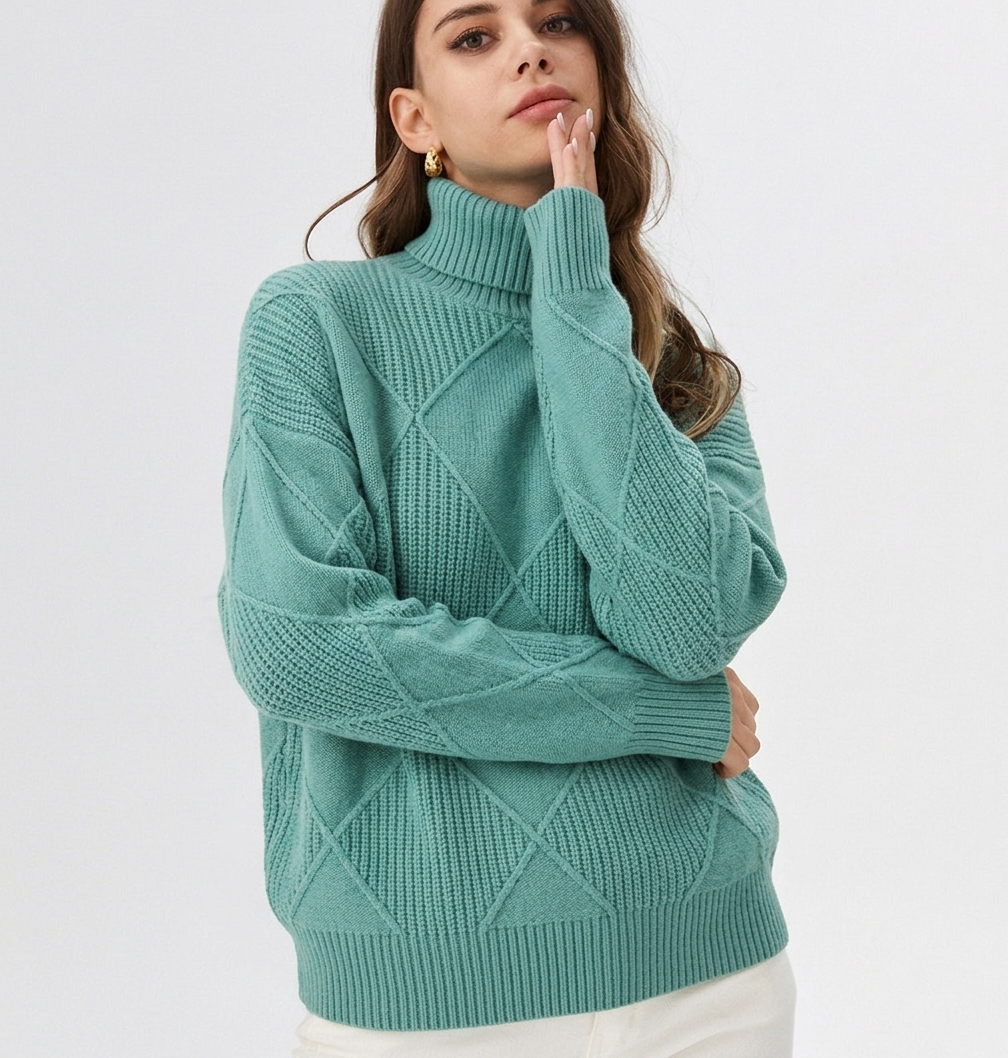 Women's Relaxed Oversized Turtleneck Sweater Ribbed Knit Cozy Casual