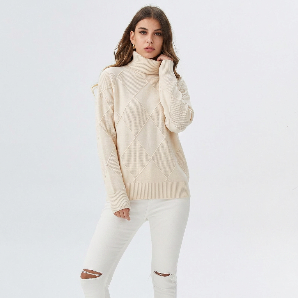 Women's Relaxed Oversized Turtleneck Sweater Ribbed Knit Cozy Casual