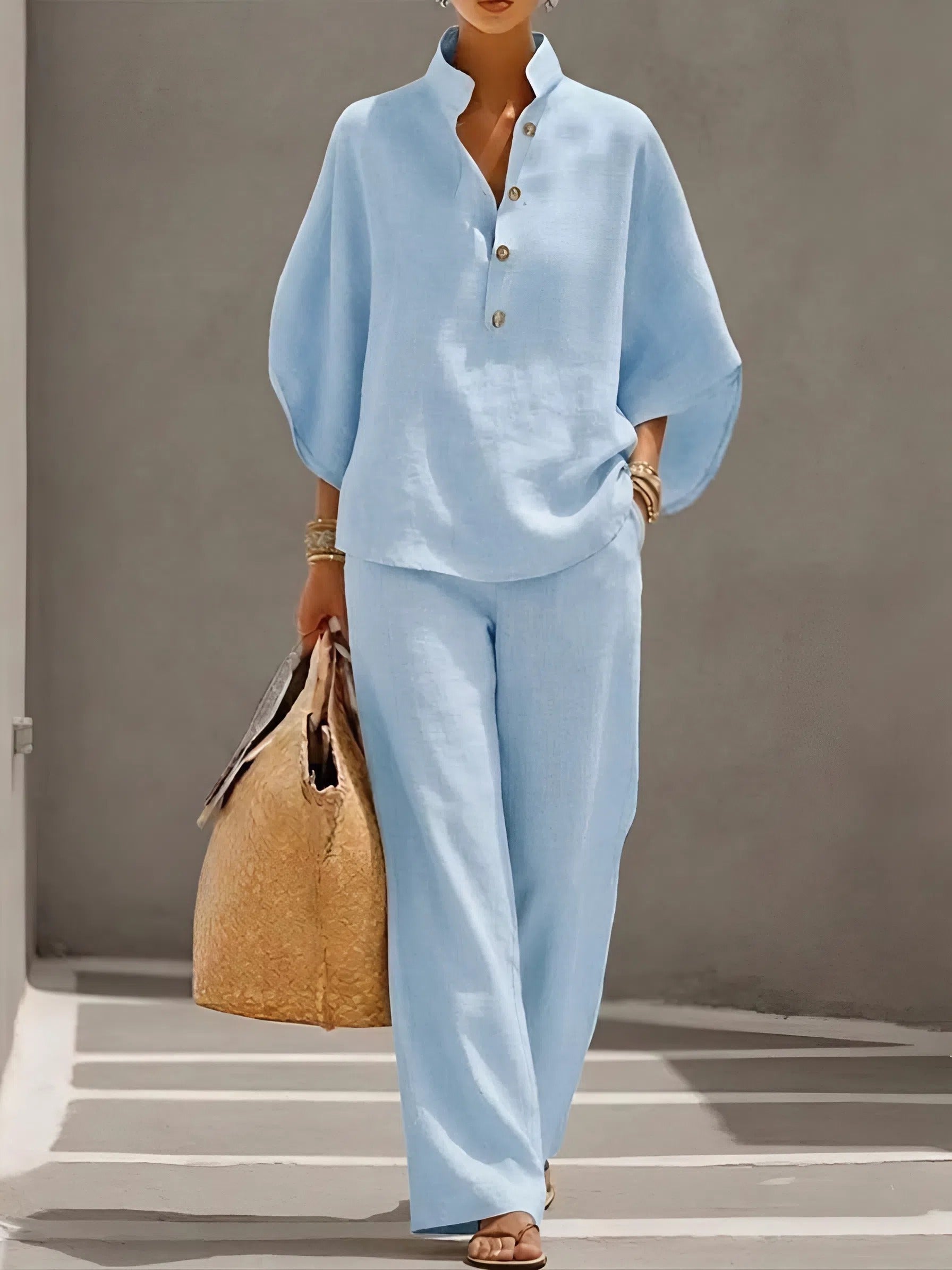 Women's Elegant Wide Leg Two-Piece Set Collared Design Chic Stylish Occasion