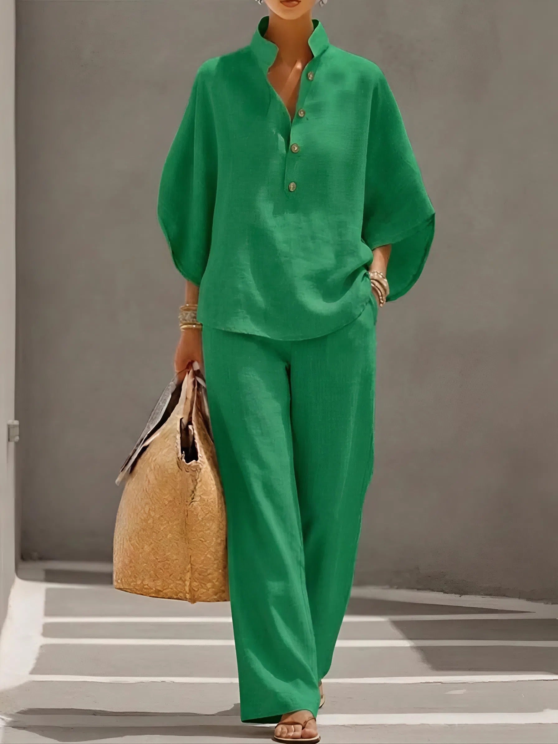 Women's Elegant Wide Leg Two-Piece Set Collared Design Chic Stylish Occasion