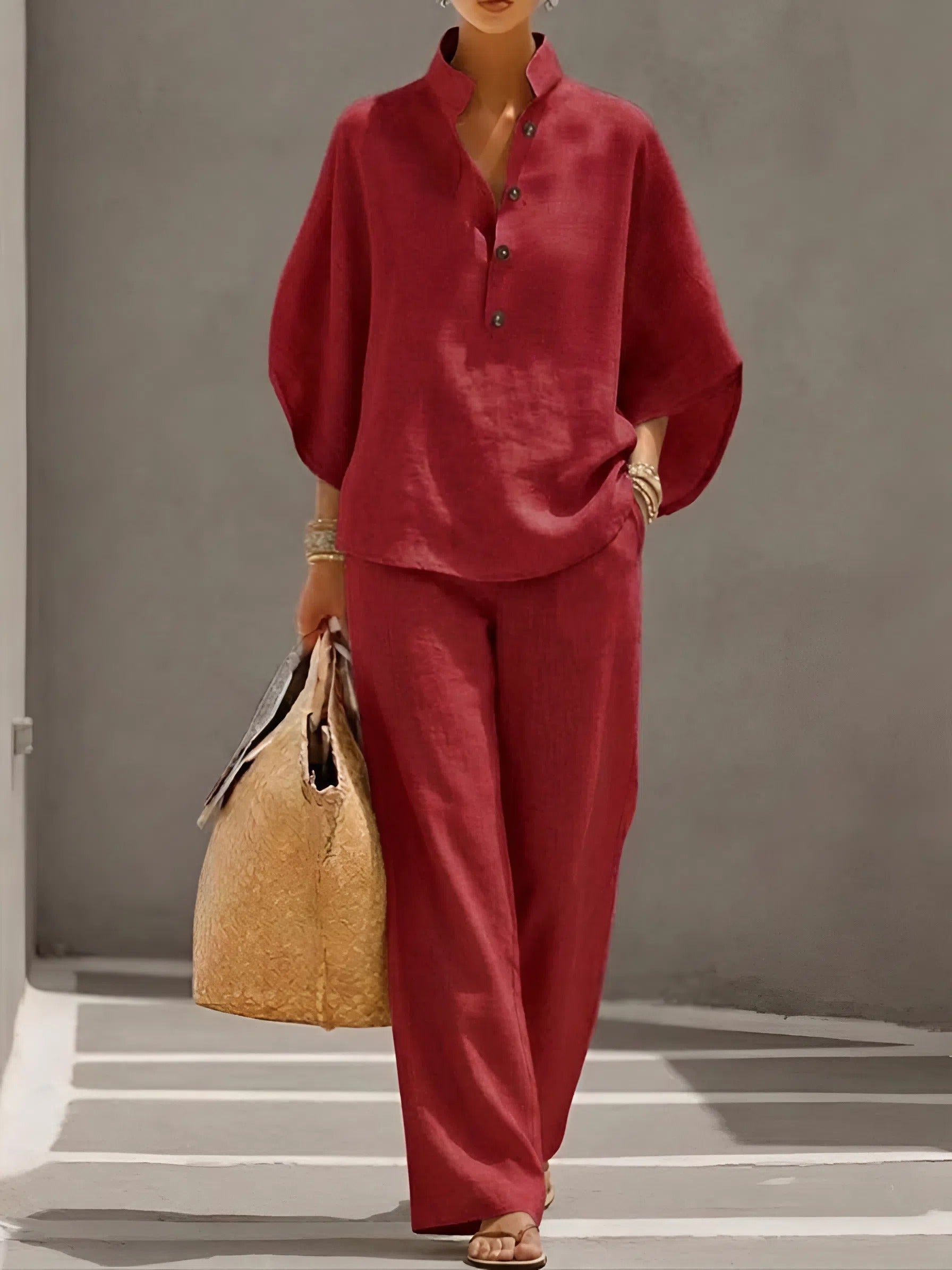 Women's Elegant Wide Leg Two-Piece Set Collared Design Chic Stylish Occasion