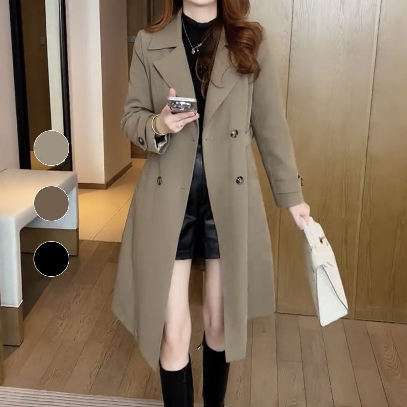Women's Trench Coat Classic Fit Double-Breasted Long Sleeve Stylish Outerwear
