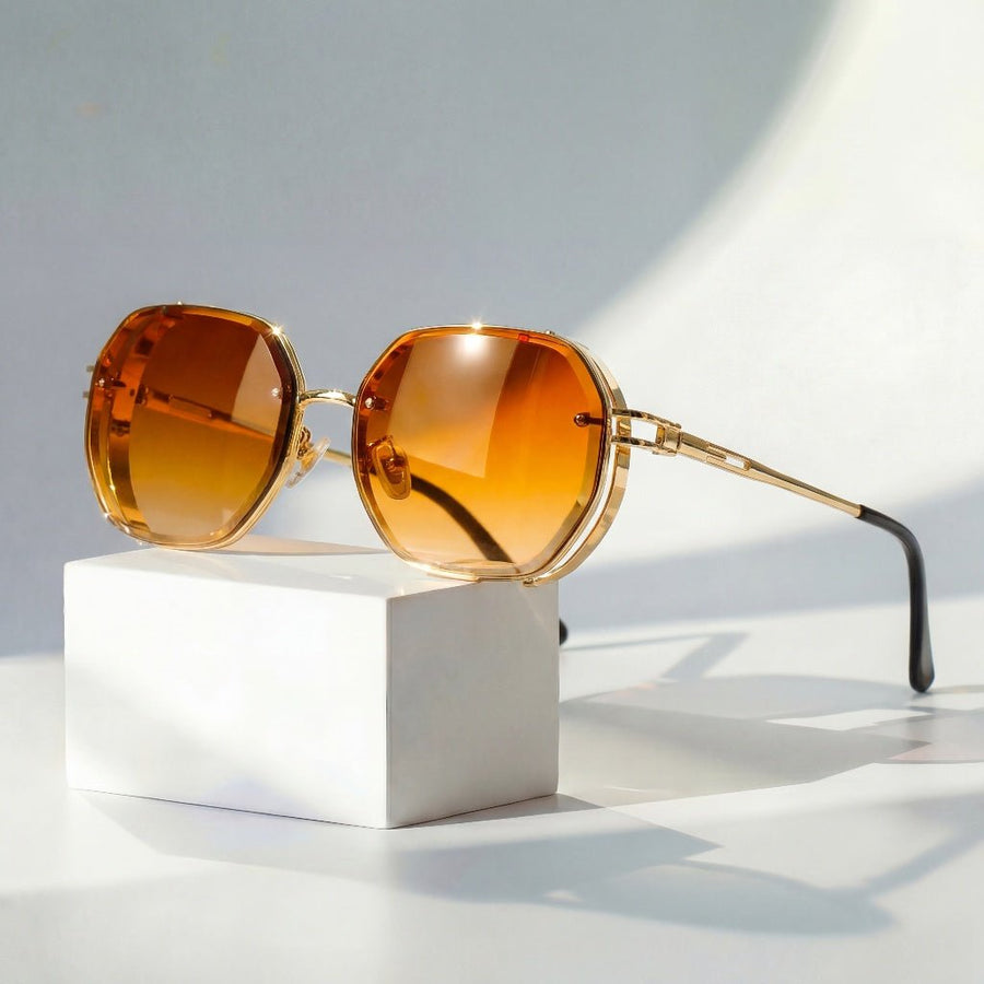Women's Gold Aviator Frame Sunglasses Outfit for Weddings Parties Holidays Occasions and Everyday Wear