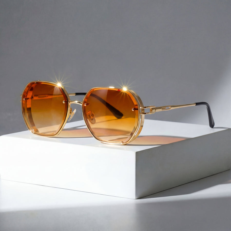 Women's Gold Aviator Frame Sunglasses Outfit for Weddings Parties Holidays Occasions and Everyday Wear