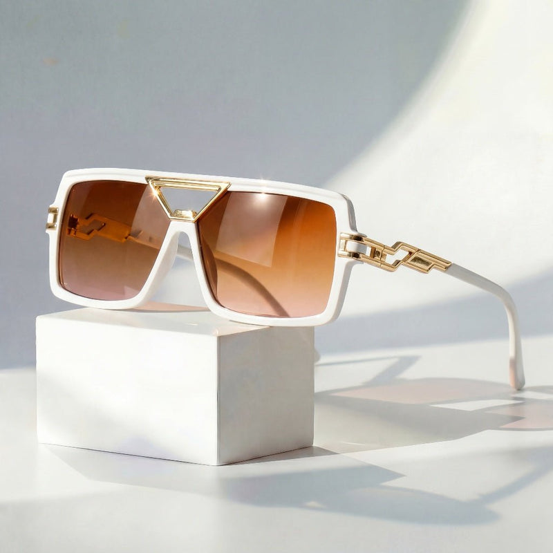 Women's Gold Retro Square Chain Link UV Protection Sunglasses Outfit for Weddings Parties Holidays Occasions and Everyday Wear