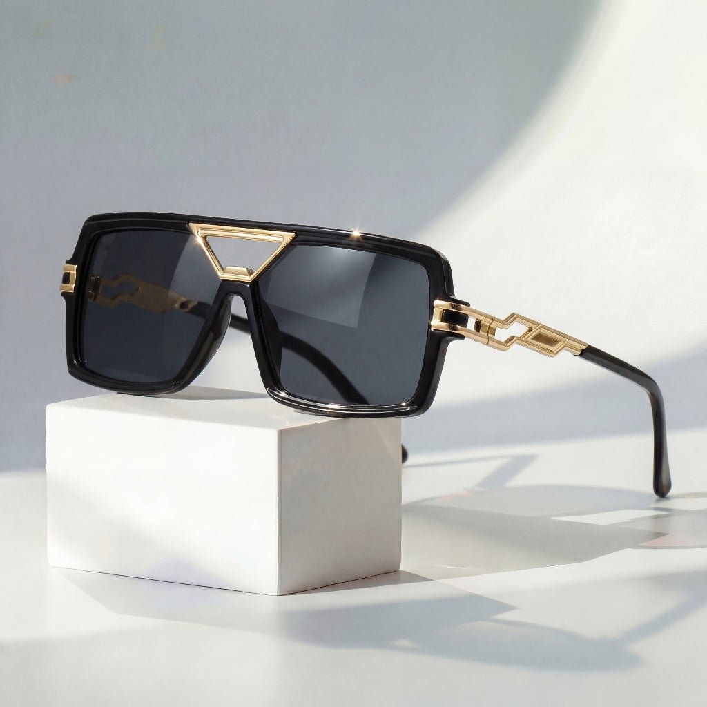 Women's Gold Retro Square Chain Link UV Protection Sunglasses Outfit for Weddings Parties Holidays Occasions and Everyday Wear