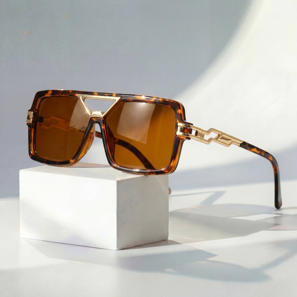 Women's Gold Retro Square Chain Link UV Protection Sunglasses Outfit for Weddings Parties Holidays Occasions and Everyday Wear