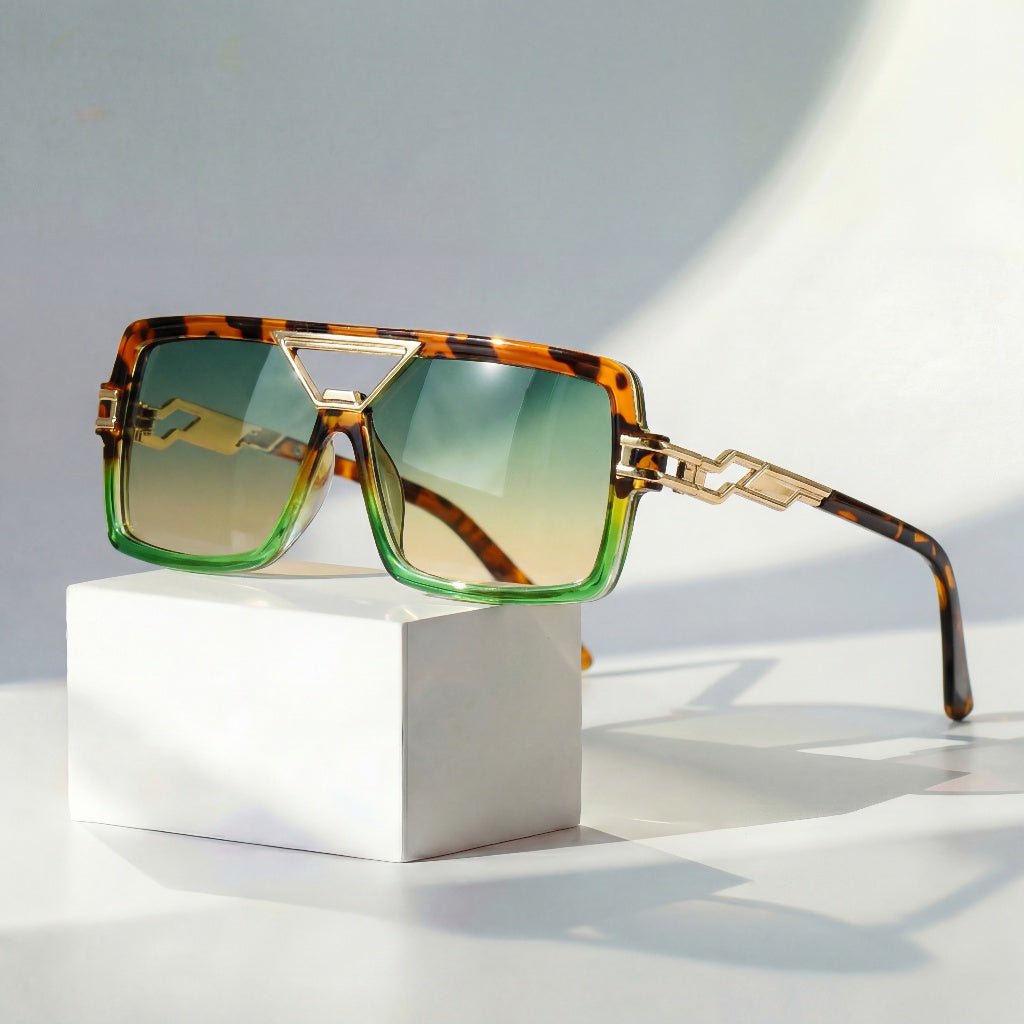 Women's Gold Retro Square Chain Link UV Protection Sunglasses Outfit for Weddings Parties Holidays Occasions and Everyday Wear