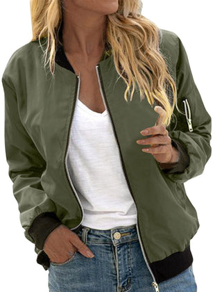 Women's Oversized Bomber Jacket Zip-Up Lightweight Casual Everyday Wear