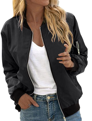 Women's Oversized Bomber Jacket Zip-Up Lightweight Casual Everyday Wear