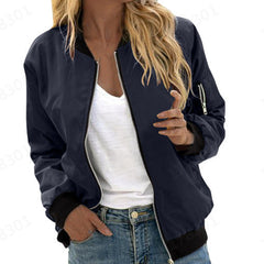 Women's Oversized Bomber Jacket Zip-Up Lightweight Casual Everyday Wear