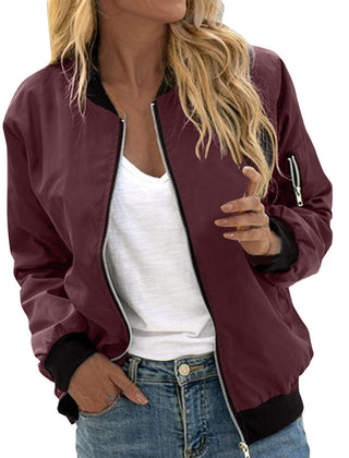 Women's Oversized Bomber Jacket Zip-Up Lightweight Casual Everyday Wear