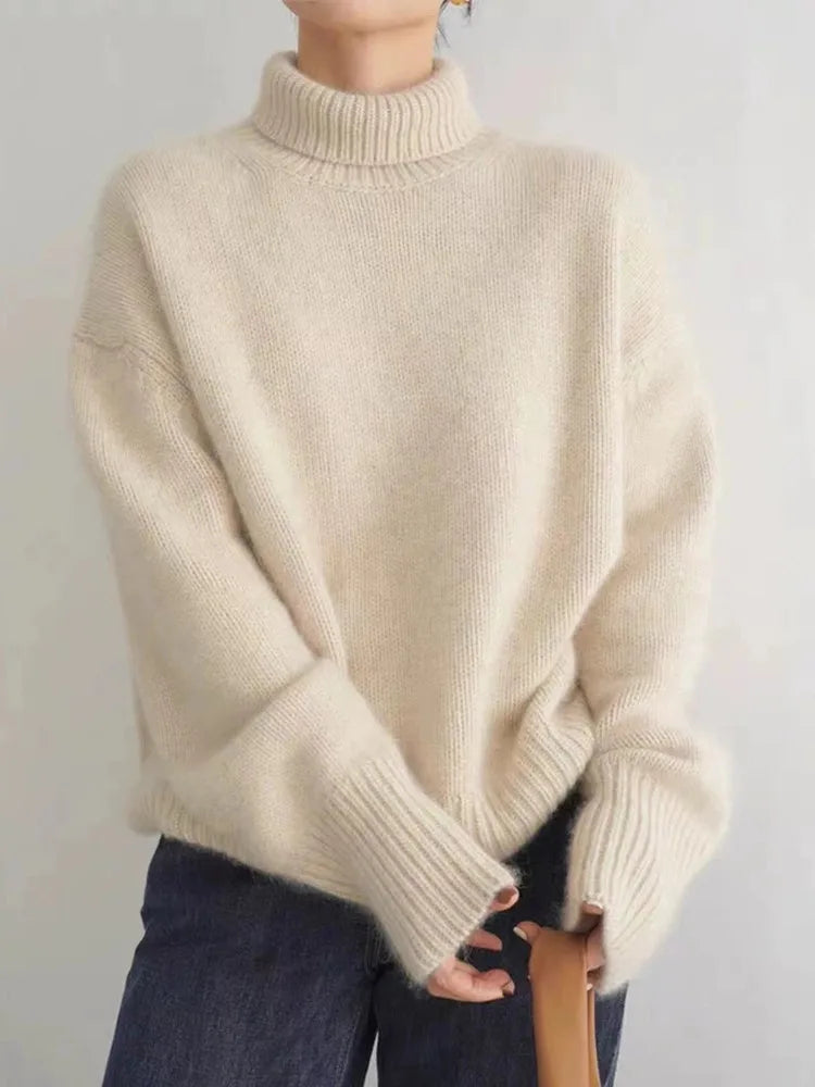 Women's Cozy Knit Turtleneck Sweater Relaxed Fit Long Sleeve Casual Everyday