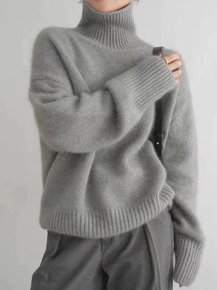 Women's Cozy Knit Turtleneck Sweater Relaxed Fit Long Sleeve Casual Everyday