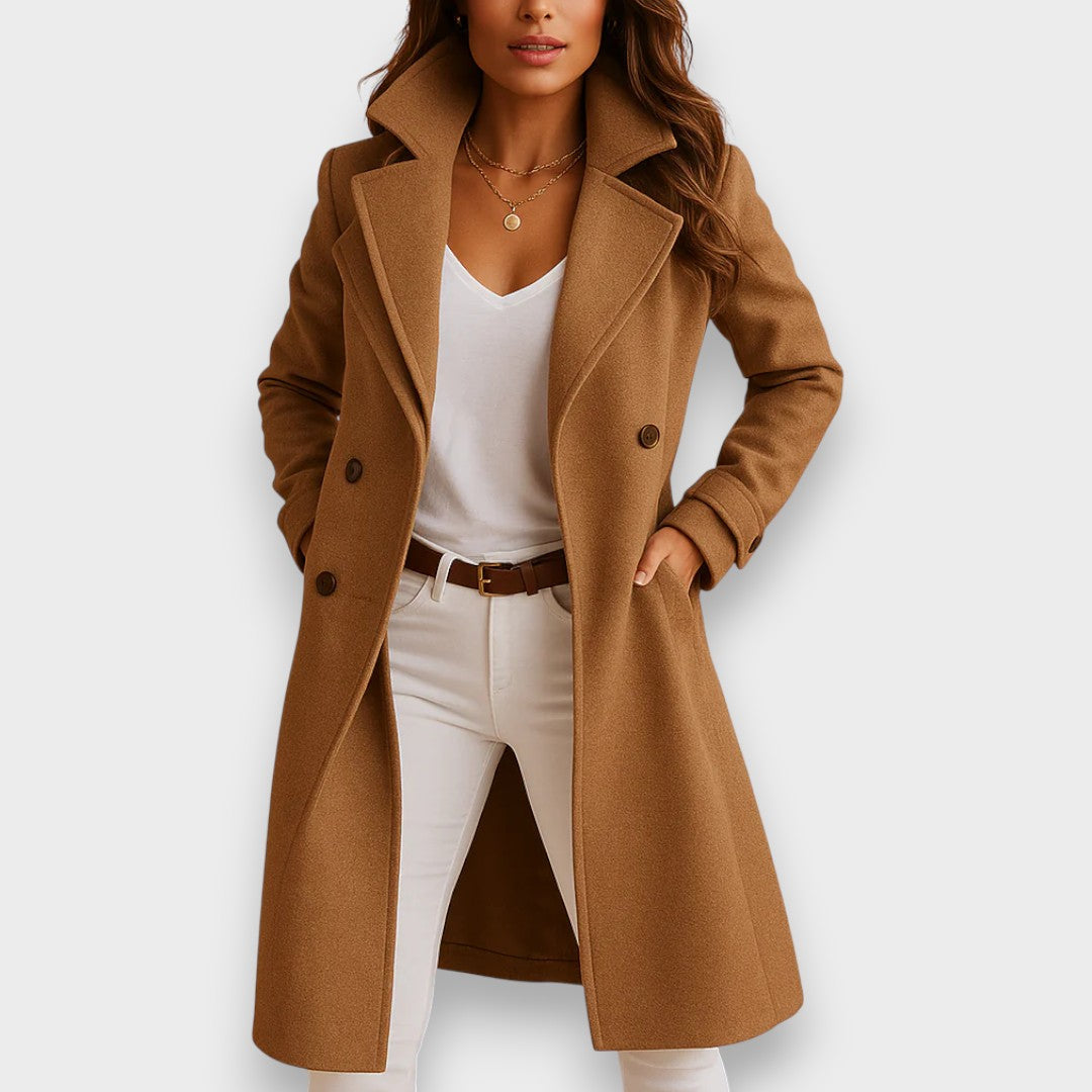 Women's Classic Long Coat Relaxed Fit Button Closure Timeless Everyday Wear