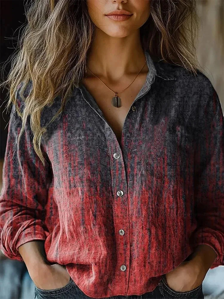 Women's Floral Long-Sleeve Blouse Relaxed Fit Button-Up Stylish Everyday