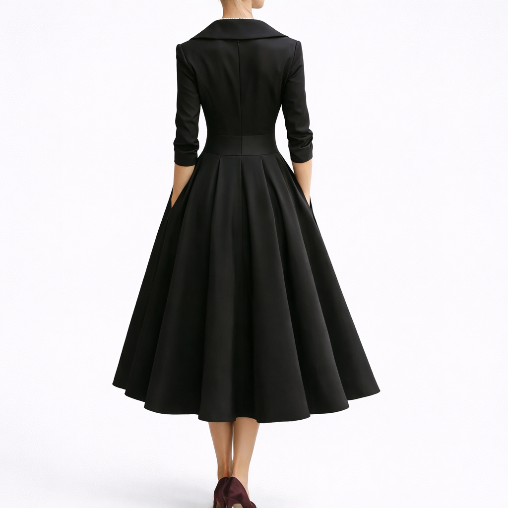 Women's Elegant Midi Dress Short Sleeve V-Neck A-Line Stylish Evening