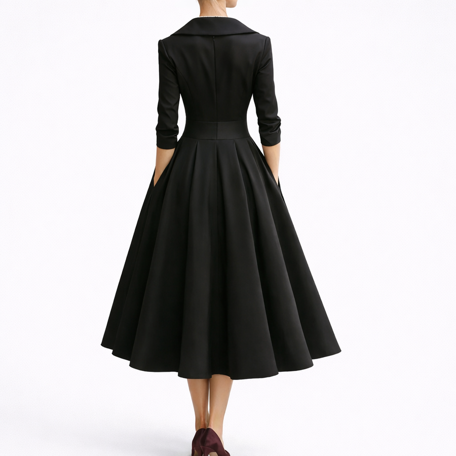 Women's Elegant Midi Dress Short Sleeve V-Neck A-Line Stylish Evening