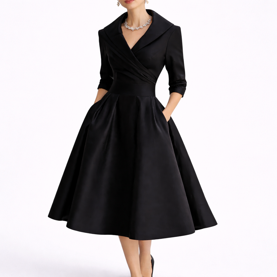 Women's Elegant Midi Dress Short Sleeve V-Neck A-Line Stylish Evening