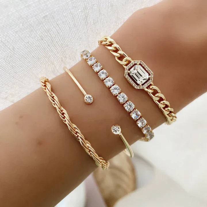 Women's Gold Bracelet Set Statement Jewellery Jewelry Gift for Women Weddings Parties Prom and Everyday Wear